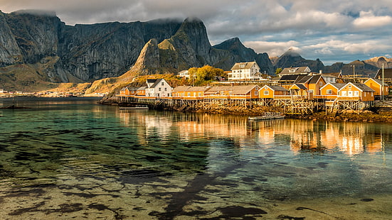Noruega, pueblo, paisaje, Fondo de pantalla HD HD wallpaper