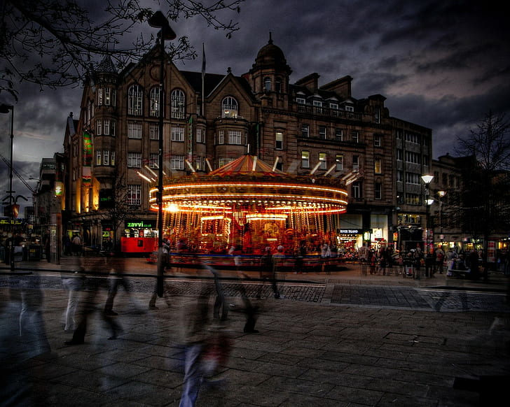 Building Carousel Timelapse HDR HD, red and black carousel, architecture, timelapse, building, hdr, carousel, HD wallpaper