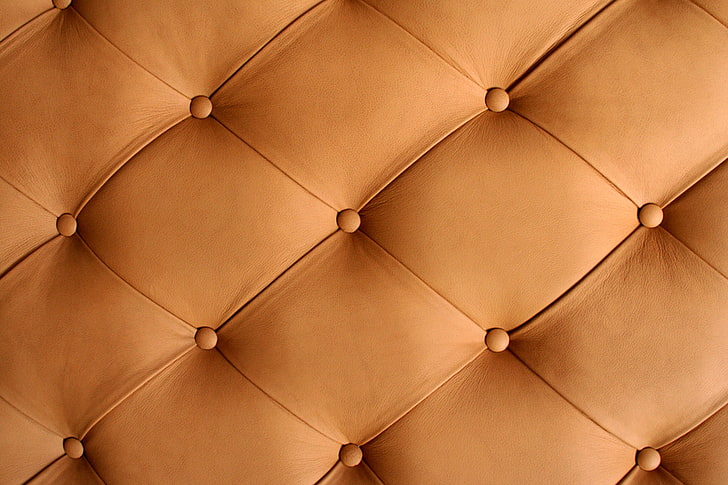 tufted brown leather, texture, leather, upholstery, HD wallpaper