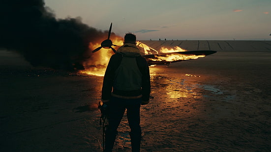 giacca da uomo nera e grigia, Dunkerque, film, aerei, fuoco, Tom Hardy, gente, Sfondo HD HD wallpaper
