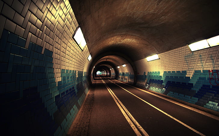 terowongan, jalan, aspal, ubin, Wallpaper HD