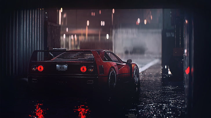rote Copupe, Ferrari, Ferrari F40, rote Autos, dunkel, Fahrzeug, Auto, HD-Hintergrundbild