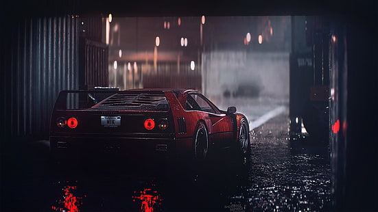 copupe rojo, Ferrari, Ferrari F40, coches rojos, oscuro, vehículo, coche, Fondo de pantalla HD HD wallpaper