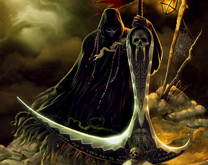 Dark, Grim Reaper, Scythe, Skull, Weapon, Tapety HD