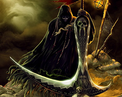 Dark, Grim Reaper, Scythe, Skull, Weapon, HD tapet HD wallpaper