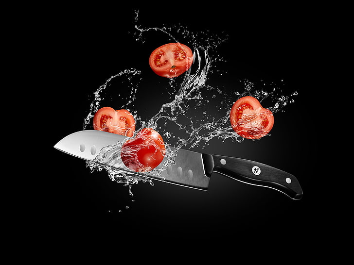 food, knife, tomatoes, advertisements, HD wallpaper