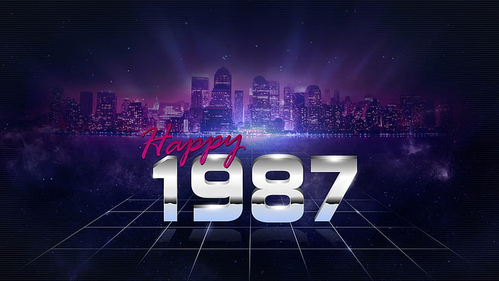 1987 (год), числа, синтезаторная волна, Retrowave, цифровое искусство, HD обои