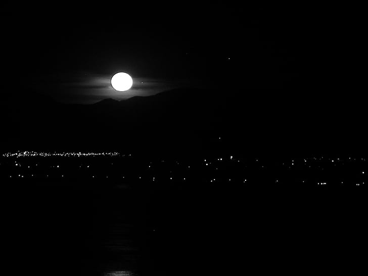 Пълнолуние над Ensenada Bc Мексико, върколак, космос, луна, залез, 3d и абстрактно, HD тапет