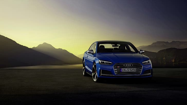 планини, синьо, Audi, Audi A5, Coupe, Audi S5, 2019, HD тапет