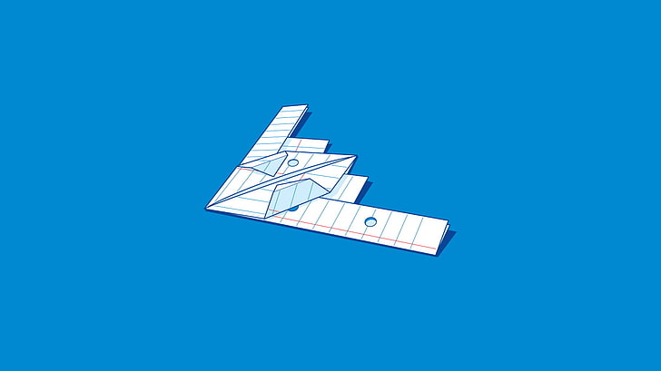 ilustracja origami, humor, grafika, minimalizm, prosty, bezgwintowy, samoloty papierowe, niebieskie, niebieskie tło, Tapety HD