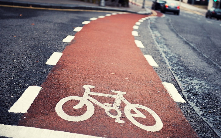 червена велоалея, пешеходен преход, път, велосипед, маркировка, HD тапет