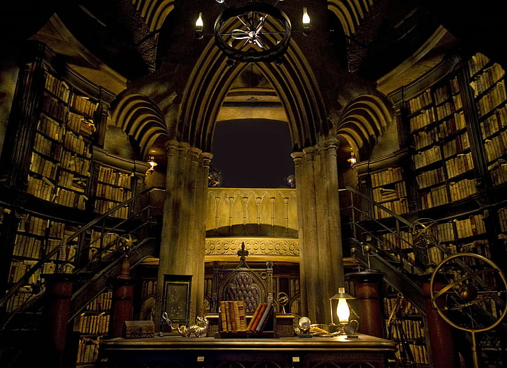 Хогвартс, библиотека, замок внутри, HD обои
