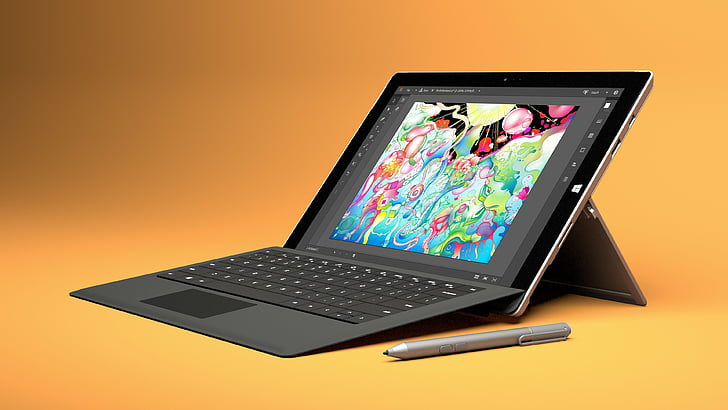 black laptop computer, Microsoft Surface Pro 4, tablet, hybrid tablet, best laptops, HD wallpaper
