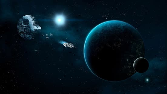 Weltraum, Star Wars, Millenium Falcon, Planet, Todesstern, HD-Hintergrundbild HD wallpaper