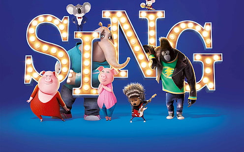 Film, Sing, Ash (Sing), Buster Moon, Gunter (Sing), Johnny (Sing), Meena (Sing), Mike (Sing), Rosita (Sing), HD-Hintergrundbild HD wallpaper