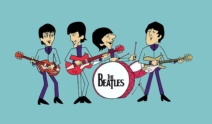 The Beatles Illustration Guitar Drum The Beatles Hd Wallpaper Wallpaperbetter