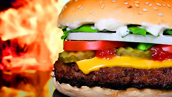 食品、ハンバーガー、ハンバーガー、クローズアップ、ファーストフード、 HDデスクトップの壁紙 HD wallpaper