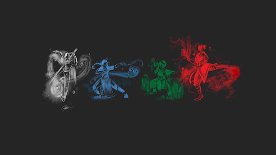 ภาพประกอบท่าทางคละสีสี่ตัว Avatar: The Last Airbender, Aang, Katara, Prince Zuko, Toph Beifong, วอลล์เปเปอร์ HD HD wallpaper