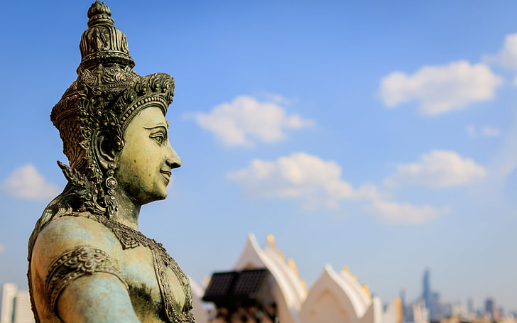 Tajskie miasto turystyczne zbliżenie posąg Buddy, Tapety HD