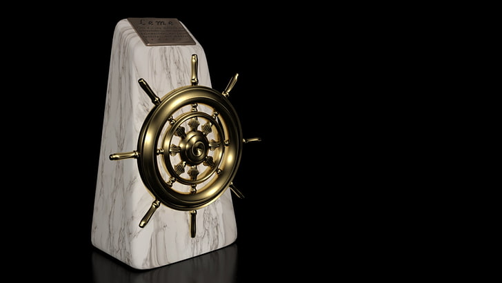 brass-colored ship wheel, 3d, wheel, modeling, form, HD wallpaper