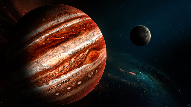 Планета юпитер, фэнтези арт, космос, планета, юпитер, космическое искусство, HD обои