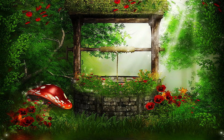 Artistic, Fantasy, Flower, Forest, Magical, Mushroom, HD wallpaper