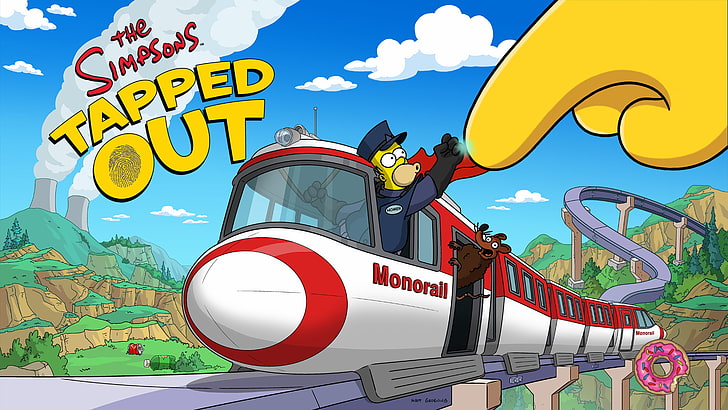 Tapped Out, The Simpsons, Homer Simpson, train, HD wallpaper