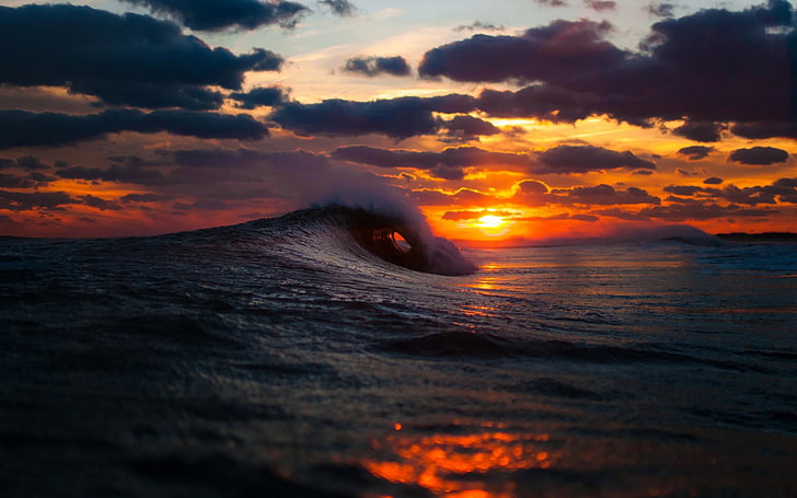 الأمواج ، البحر ، الغروب ، السماء ، الشمس ، ضوء الشمس ، الطبيعة، خلفية HD