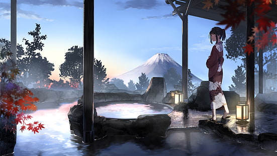 аниме, аниме девушки, юката, кимоно, HD обои HD wallpaper