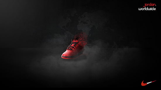 scarpa da basket Nike Air Jordan rossa e nera spaiata, arte digitale, videogiochi, scarpe, Nike, Air Jordan, Sfondo HD HD wallpaper