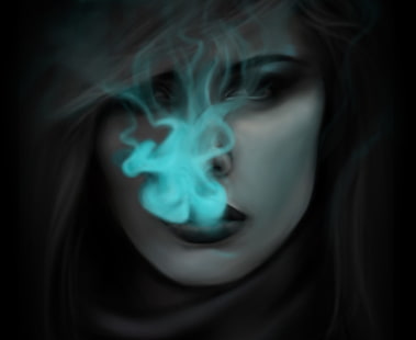 persona che fuma fumo blu dipinto, opera d'arte, viso, fumo, pittura, brunetta, fumo, Sfondo HD HD wallpaper