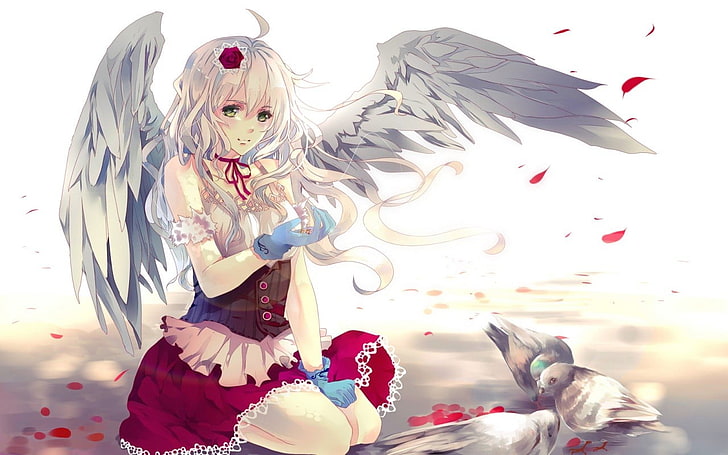 gadis anime, sayap, Wallpaper HD