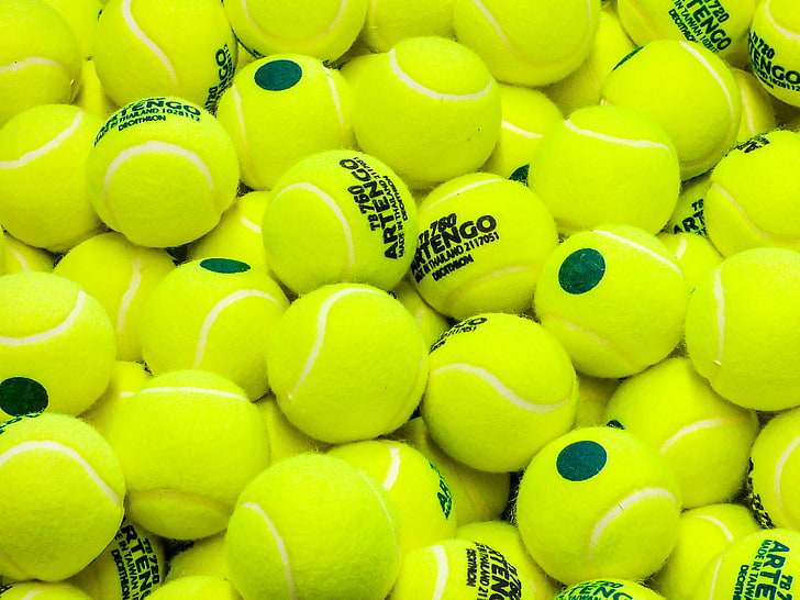 lot de balles de tennis vertes, tennis, balles, sport, vert lime, jaune, Fond d'écran HD