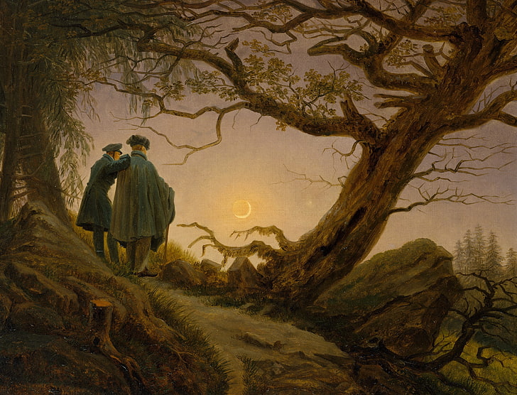 Two Men Contemplating the Moon, art, luna, luminos, man, moon, caspar david  friedrich, HD wallpaper | Wallpaperbetter
