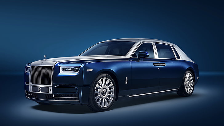 Rolls Royce, синий автомобиль, автомобиль повышенной комфортности, 2018, Rolls Royce Phantom, HD обои