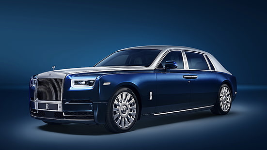 Rolls Royce, синий автомобиль, автомобиль повышенной комфортности, 2018, Rolls Royce Phantom, HD обои HD wallpaper