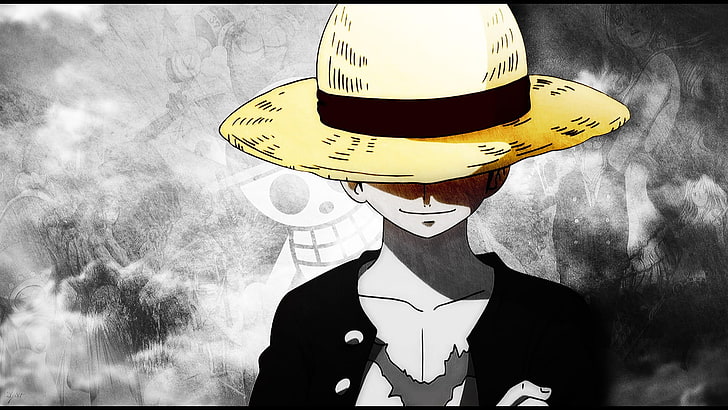 мужской персонаж аниме в шляпе цифровые обои, One Piece, соломенная шляпа, Monkey D. Luffy, шрамы, Пираты Соломенной Шляпы, HD обои