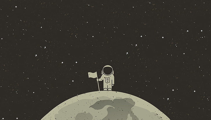 white astronaut holding flag on outer space, simple background, simple, space, astronaut, flag, vector, HD wallpaper