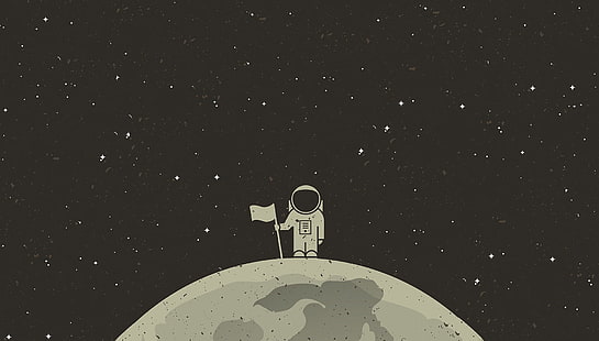 weißer Astronaut, der Flagge auf Weltraum, einfacher Hintergrund, einfach, Raum, Astronaut, Flagge, Vektor hält, HD-Hintergrundbild HD wallpaper