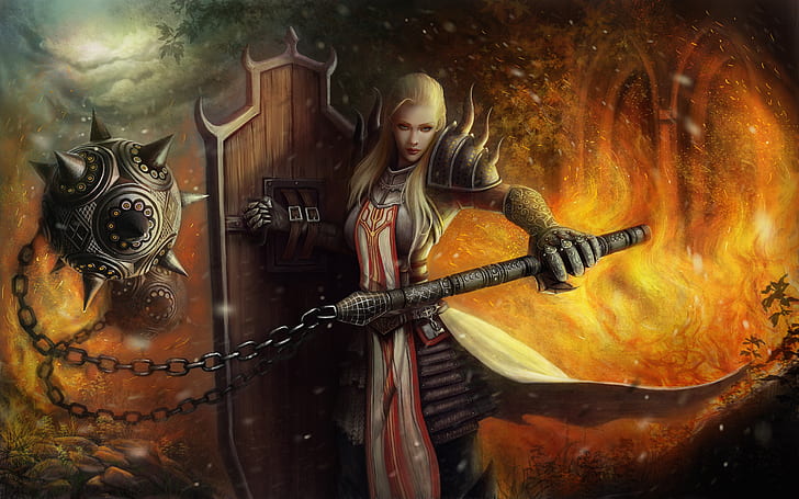 Diablo, Diablo III: Reaper Of Souls, Armor, Blonde, Crusader (Diablo III), Fantasy, Weapon, Woman Warrior, HD wallpaper