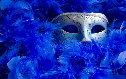 Masque de mascarade, masque bleu et gris, mascarade, masque, célébrations, Fond d'écran HD HD wallpaper