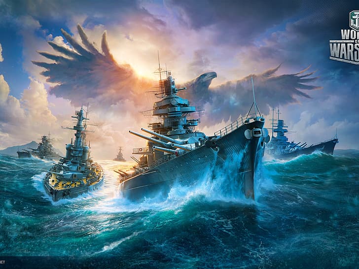 World of Warships, линкор, орел, океанский бой, HD обои