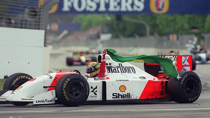 Formula 1, McLaren, Mclaren Mp4, Marlboro, Ayrton Senna, helmet, Brazil, flag, HD wallpaper