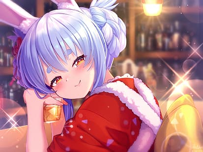 gadis anime, kostum Santa, magowasabi, Usada Pekora, Hololive, telinga kelinci, Wallpaper HD HD wallpaper