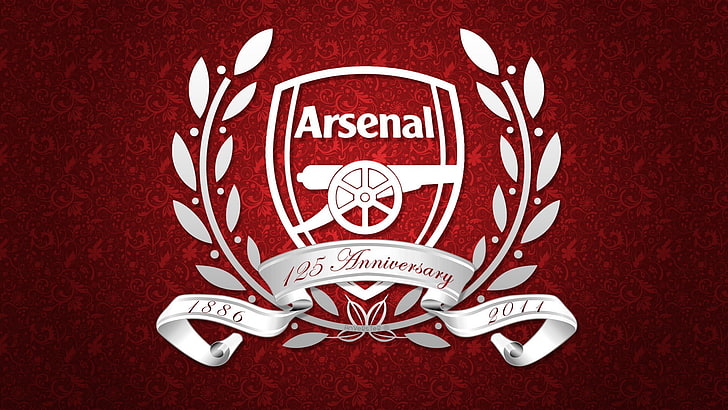 białe logo Arsenal 125 Anniversary, Arsenal Fc, Arsenal, logo, piłka nożna, kluby piłkarskie, Tapety HD