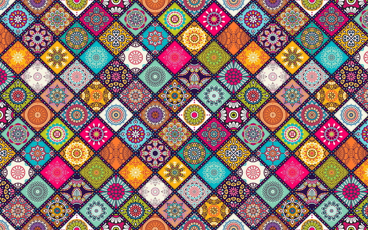 multicolored digital wallpaper, design, pattern, ornament, floral, design by visnezh, HD wallpaper