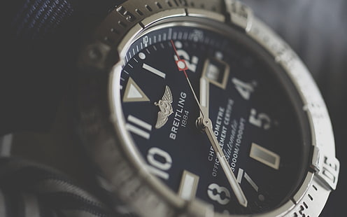 круглые серебристые аналоговые часы Breitling, breitling, наручные часы, циферблат, HD обои HD wallpaper