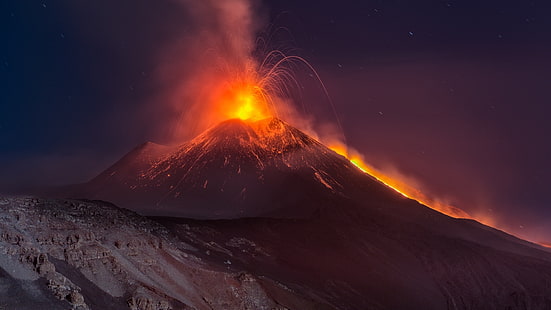 natur, natt, berg, Etna, vulkan, utbrott, Sicilia, HD tapet HD wallpaper
