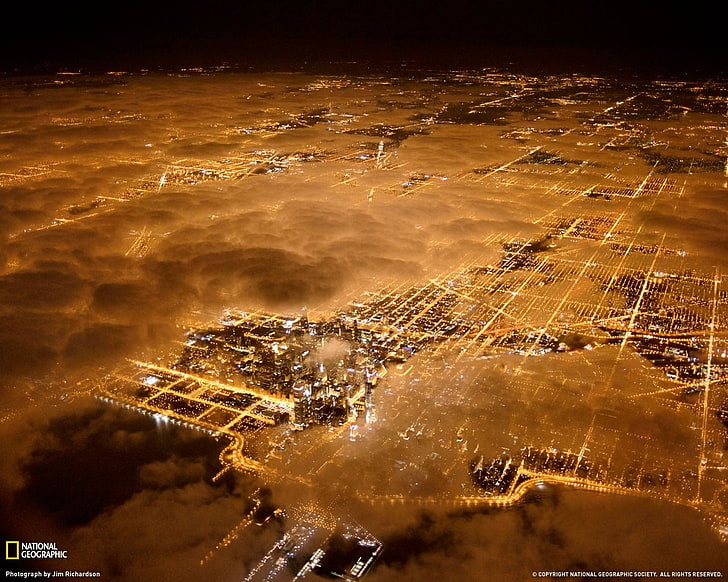 Цифров тапет на National Geographic, нощ, звезди, град, градски пейзаж, HD тапет
