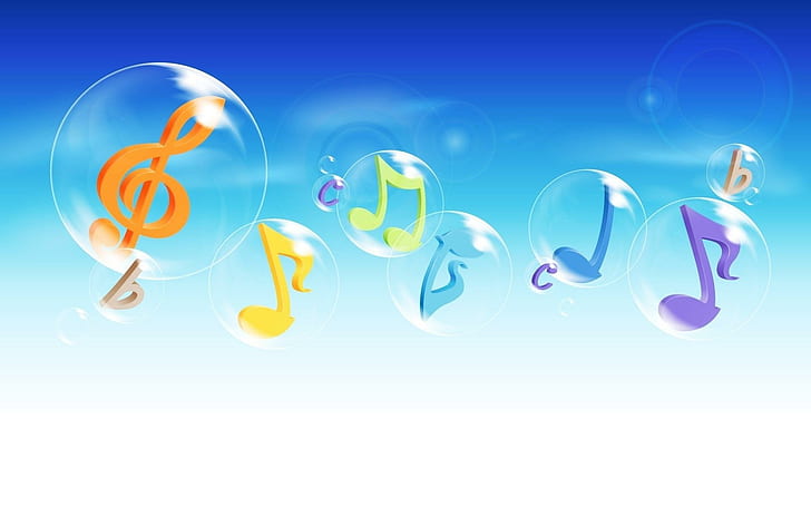 Music Soap Bubbles สบู่ฟองดนตรีโน้ต 3 มิติและนามธรรม, วอลล์เปเปอร์ HD